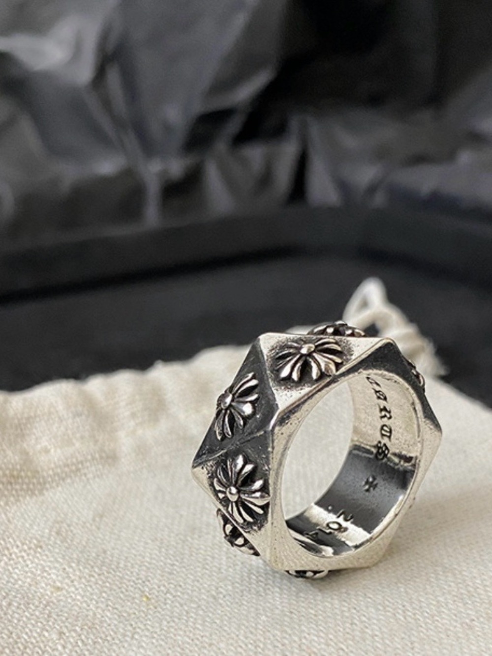 Chunky Floral Spike Silver Ring